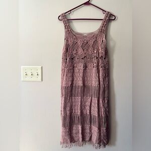 Rancho Estancia sz M crochet lace fringe dress with horizontal tiers lined.